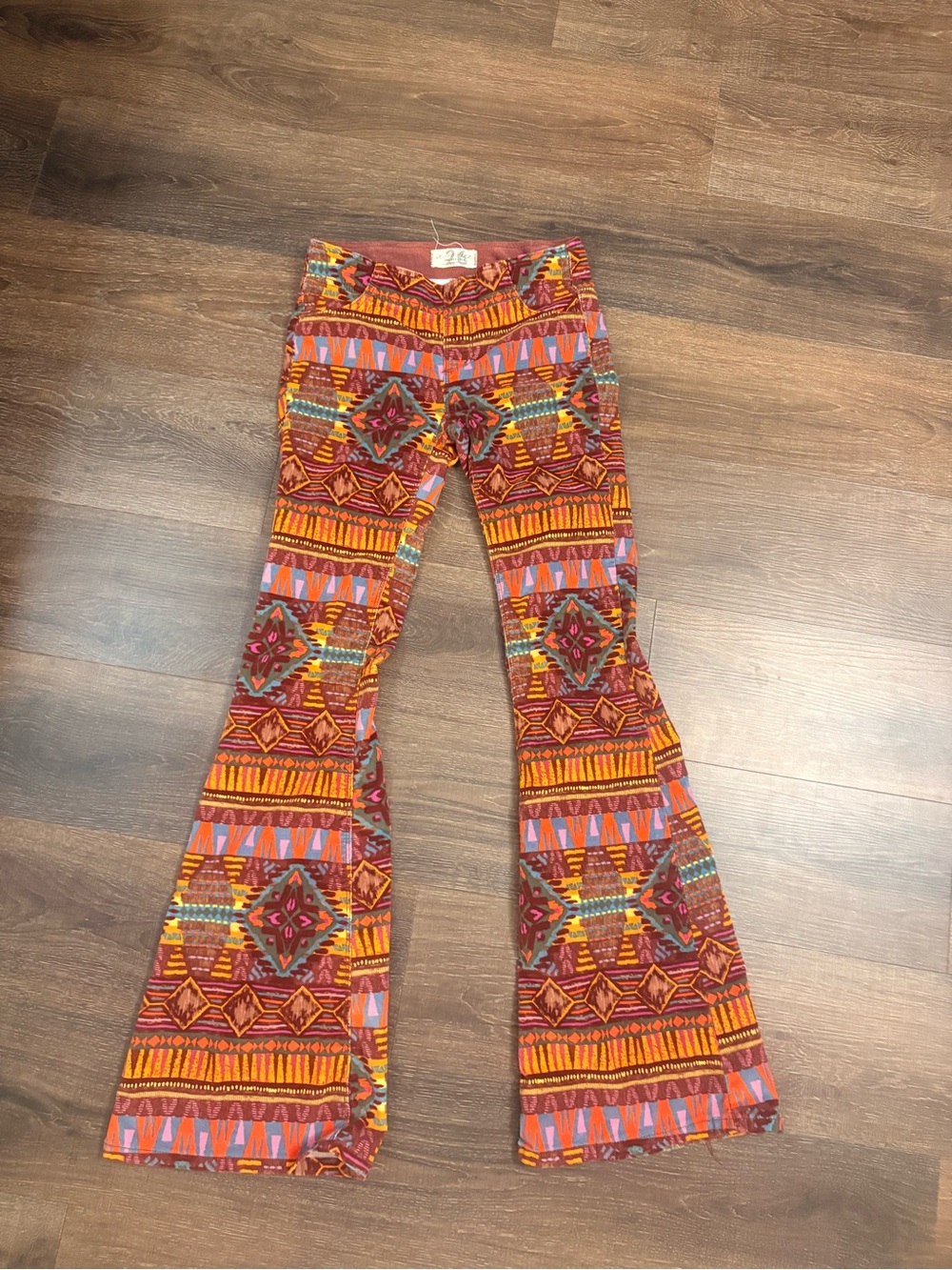 Free People Multicolor Rust Orange Tribal Flare Jeans